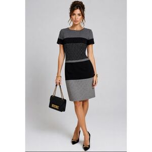 Moschino Cheap & Chic Mixed Print Sheath Dress Polka Dot Houndstooth M